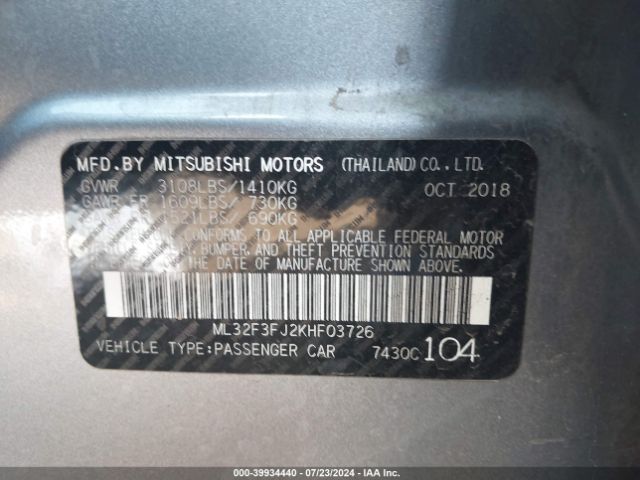 Photo 8 VIN: ML32F3FJ2KHF03726 - MITSUBISHI MIRAGE G4 