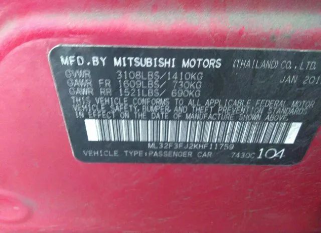 Photo 8 VIN: ML32F3FJ2KHF11759 - MITSUBISHI MIRAGE G4 