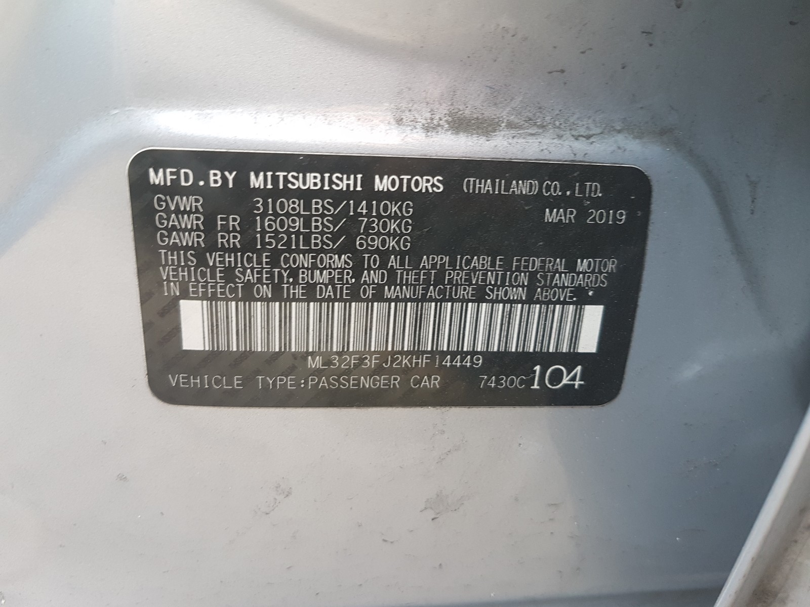 Photo 9 VIN: ML32F3FJ2KHF14449 - MITSUBISHI MIRAGE G4 