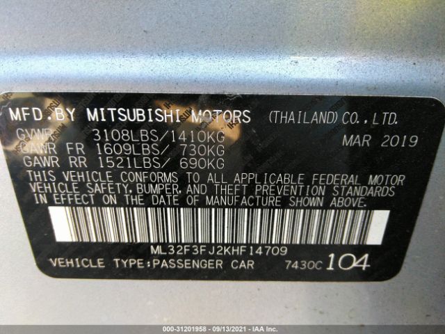 Photo 8 VIN: ML32F3FJ2KHF14709 - MITSUBISHI MIRAGE G4 