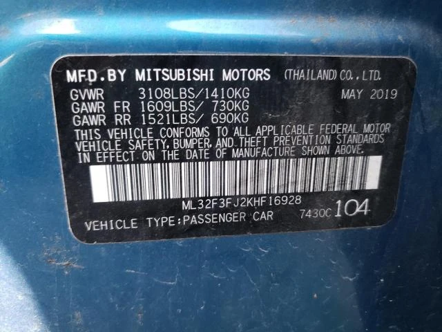 Photo 11 VIN: ML32F3FJ2KHF16928 - MITSUBISHI MIRAGE G4 