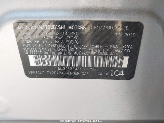 Photo 8 VIN: ML32F3FJ2KHF17951 - MITSUBISHI MIRAGE G4 