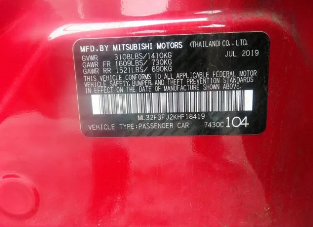 Photo 8 VIN: ML32F3FJ2KHF18419 - MITSUBISHI MIRAGE G4 