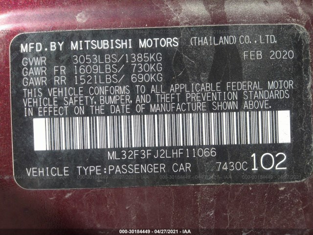 Photo 8 VIN: ML32F3FJ2LHF11066 - MITSUBISHI MIRAGE G4 