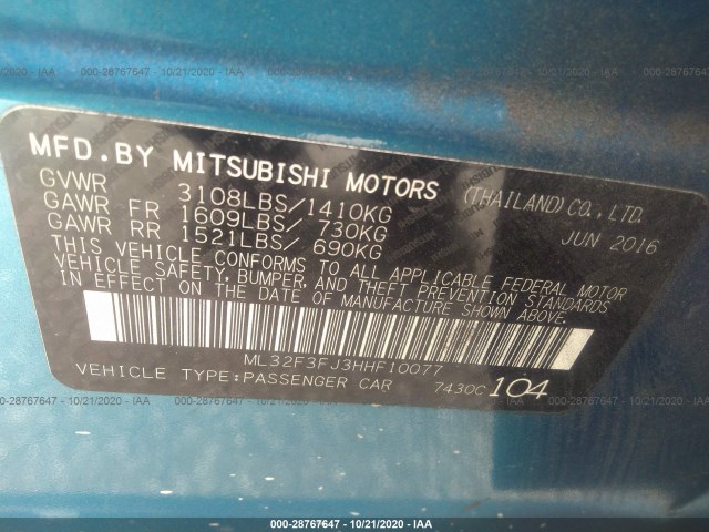 Photo 8 VIN: ML32F3FJ3HHF10077 - MITSUBISHI MIRAGE G4 