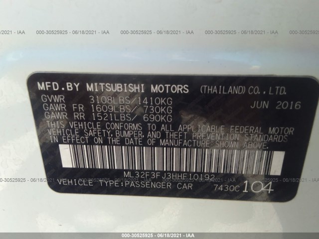 Photo 8 VIN: ML32F3FJ3HHF10192 - MITSUBISHI MIRAGE G4 