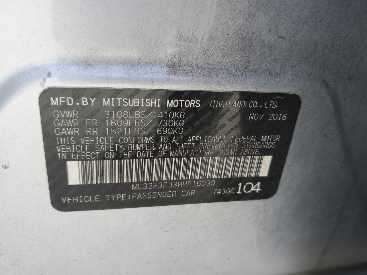 Photo 11 VIN: ML32F3FJ3HHF16090 - MITSUBISHI MIRAGE 