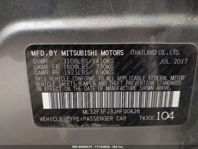 Photo 8 VIN: ML32F3FJ3JHF00428 - MITSUBISHI MIRAGE G4 