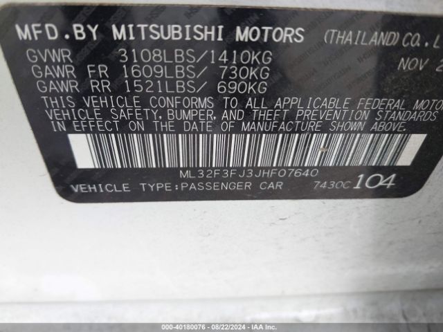 Photo 8 VIN: ML32F3FJ3JHF07640 - MITSUBISHI MIRAGE G4 