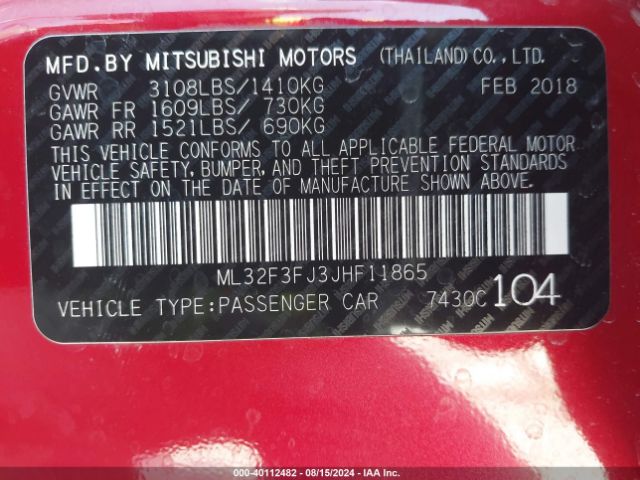 Photo 8 VIN: ML32F3FJ3JHF11865 - MITSUBISHI MIRAGE G4 