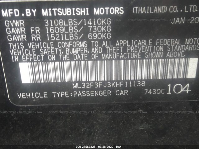 Photo 8 VIN: ML32F3FJ3KHF11138 - MITSUBISHI MIRAGE G4 