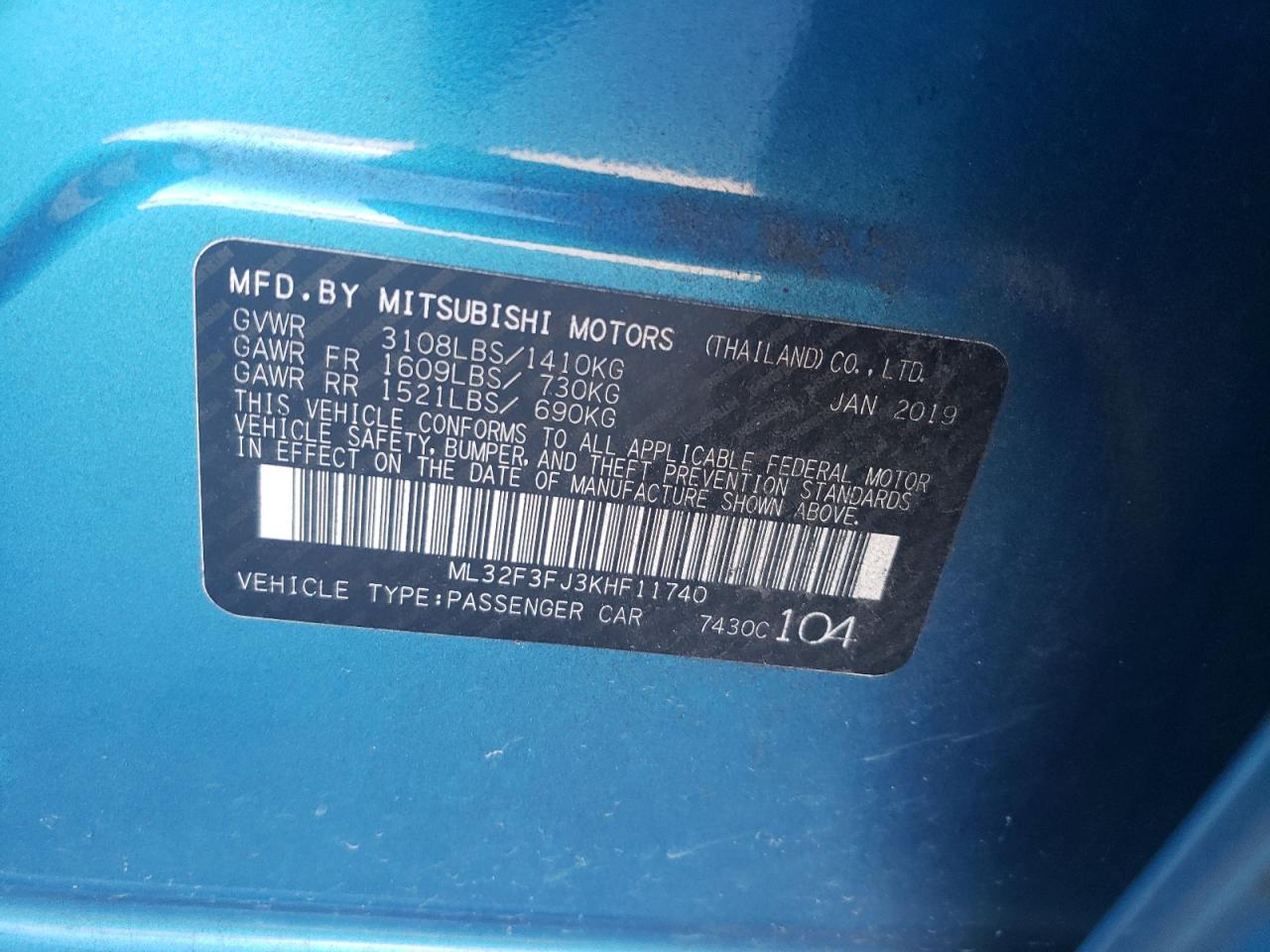 Photo 11 VIN: ML32F3FJ3KHF11740 - MITSUBISHI MIRAGE 