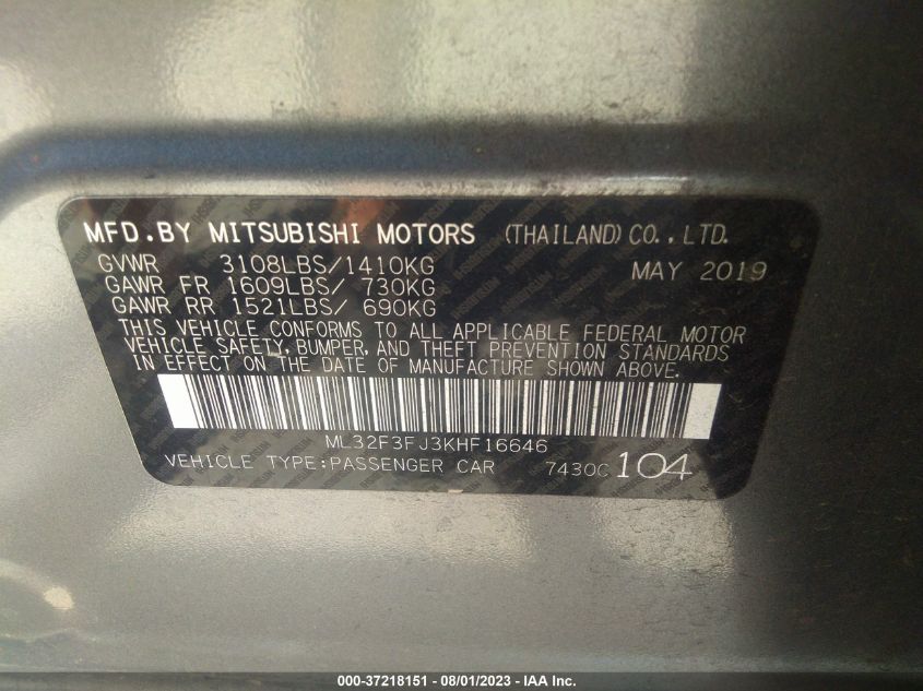 Photo 8 VIN: ML32F3FJ3KHF16646 - MITSUBISHI MIRAGE 