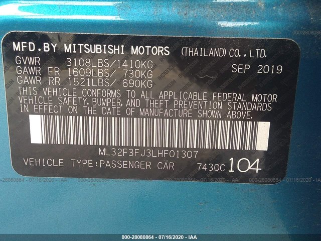 Photo 8 VIN: ML32F3FJ3LHF01307 - MITSUBISHI MIRAGE G4 