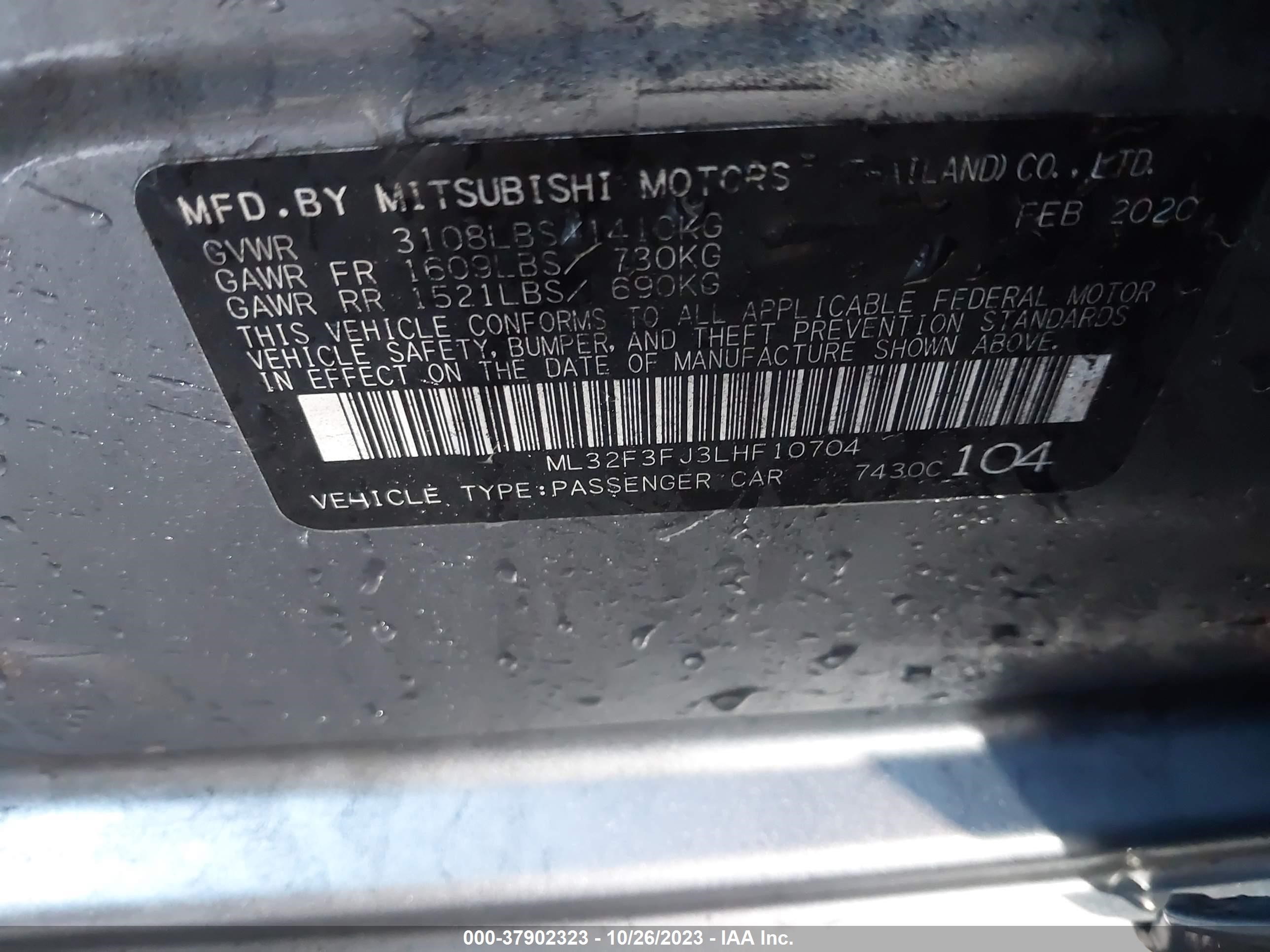 Photo 8 VIN: ML32F3FJ3LHF10704 - MITSUBISHI MIRAGE 