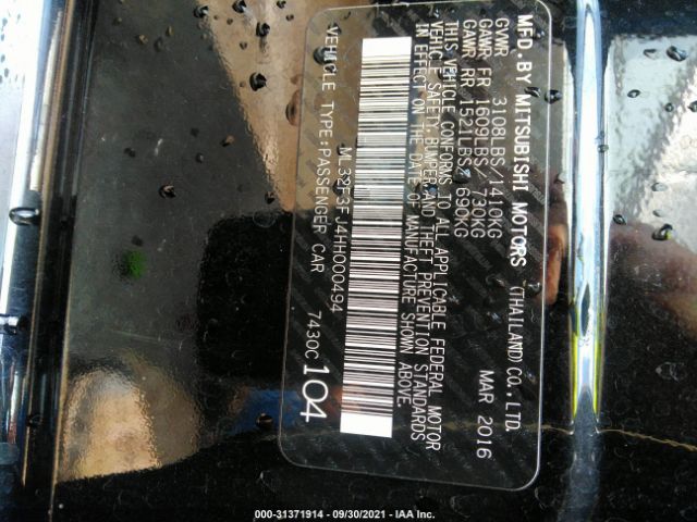 Photo 8 VIN: ML32F3FJ4HH000494 - MITSUBISHI MIRAGE G4 