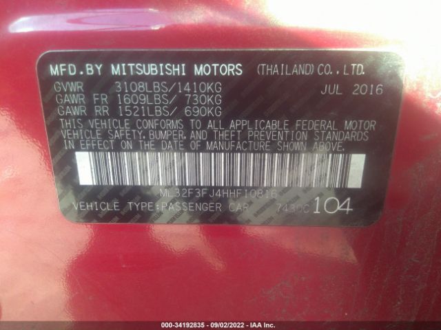 Photo 8 VIN: ML32F3FJ4HHF10816 - MITSUBISHI MIRAGE G4 