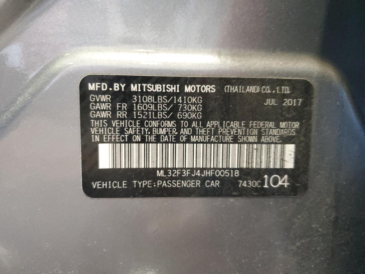 Photo 12 VIN: ML32F3FJ4JHF00518 - MITSUBISHI MIRAGE 