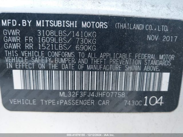 Photo 8 VIN: ML32F3FJ4JHF07758 - MITSUBISHI MIRAGE G4 