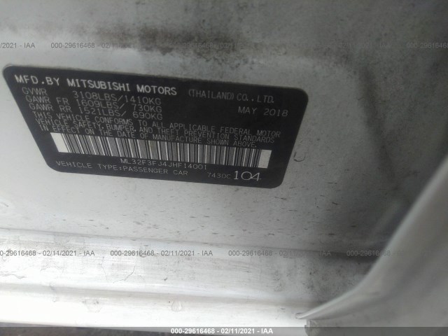 Photo 8 VIN: ML32F3FJ4JHF14001 - MITSUBISHI MIRAGE G4 