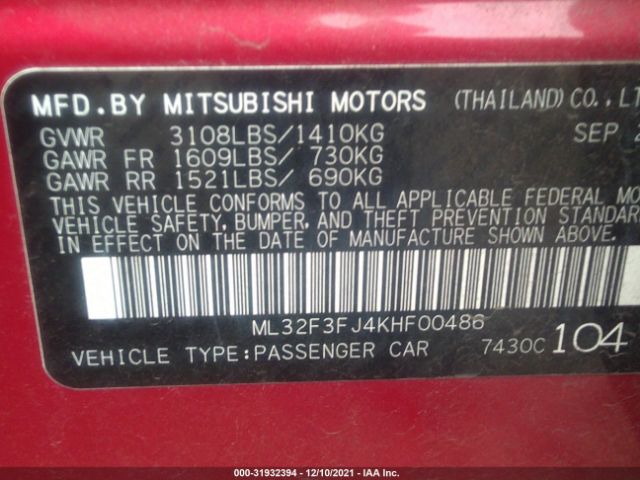 Photo 8 VIN: ML32F3FJ4KHF00486 - MITSUBISHI MIRAGE G4 