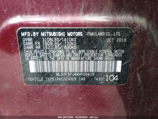 Photo 8 VIN: ML32F3FJ4KHF03419 - MITSUBISHI MIRAGE G4 