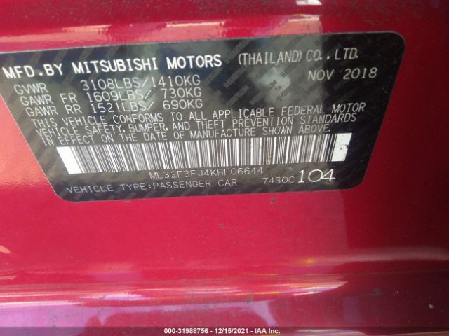 Photo 8 VIN: ML32F3FJ4KHF06644 - MITSUBISHI MIRAGE G4 