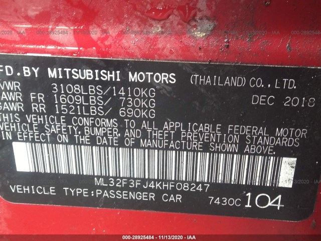 Photo 8 VIN: ML32F3FJ4KHF08247 - MITSUBISHI MIRAGE G4 