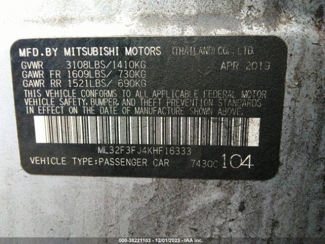 Photo 8 VIN: ML32F3FJ4KHF16333 - MITSUBISHI MIRAGE G4 