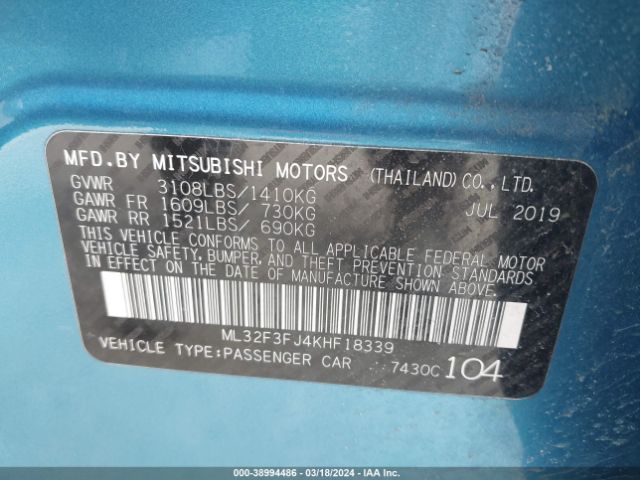 Photo 8 VIN: ML32F3FJ4KHF18339 - MITSUBISHI MIRAGE G4 