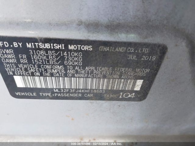 Photo 8 VIN: ML32F3FJ4KHF18583 - MITSUBISHI MIRAGE G4 