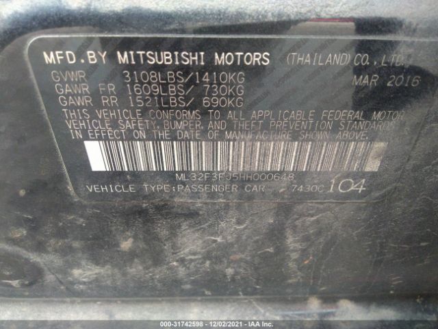 Photo 8 VIN: ML32F3FJ5HH000648 - MITSUBISHI MIRAGE G4 