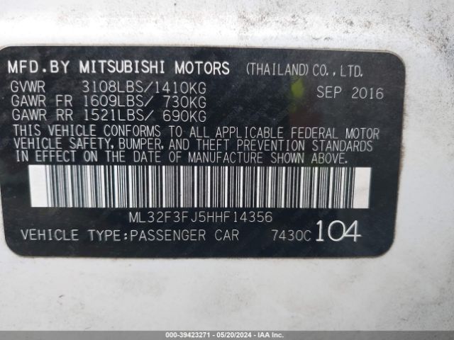 Photo 8 VIN: ML32F3FJ5HHF14356 - MITSUBISHI MIRAGE 