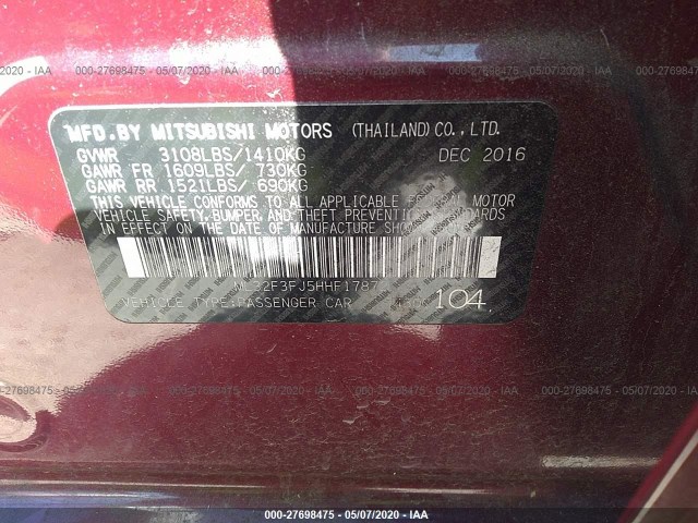 Photo 8 VIN: ML32F3FJ5HHF17872 - MITSUBISHI MIRAGE G4 