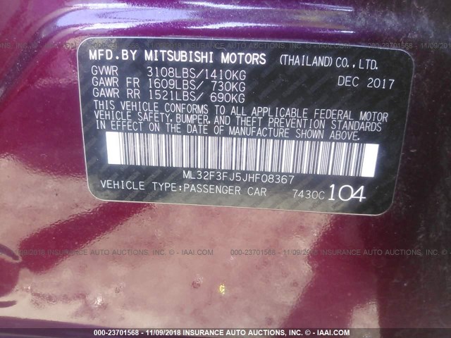 Photo 8 VIN: ML32F3FJ5JHF08367 - MITSUBISHI MIRAGE G4 