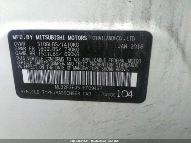 Photo 8 VIN: ML32F3FJ5JHF09437 - MITSUBISHI MIRAGE G4 