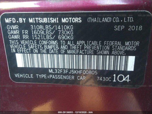 Photo 8 VIN: ML32F3FJ5KHF00805 - MITSUBISHI MIRAGE G4 