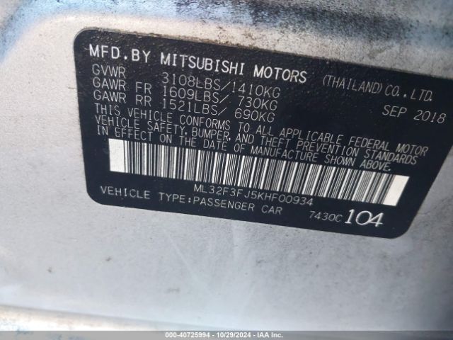 Photo 8 VIN: ML32F3FJ5KHF00934 - MITSUBISHI MIRAGE G4 