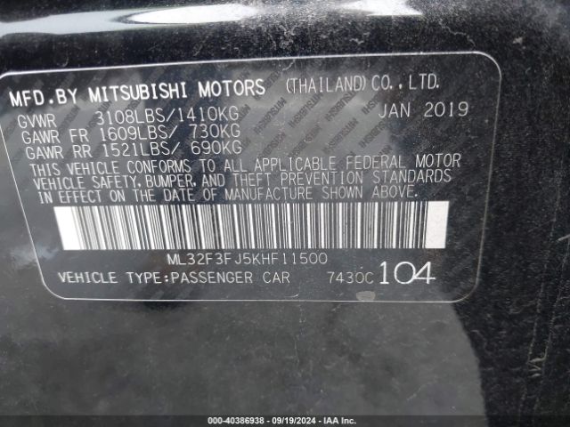 Photo 8 VIN: ML32F3FJ5KHF11500 - MITSUBISHI MIRAGE G4 