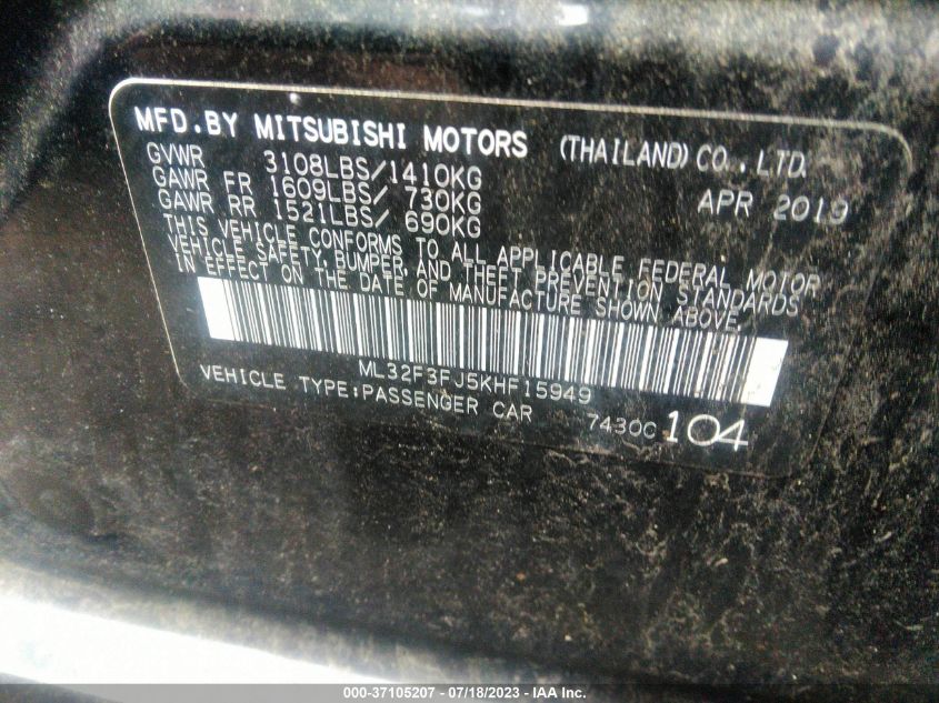 Photo 8 VIN: ML32F3FJ5KHF15949 - MITSUBISHI MIRAGE 