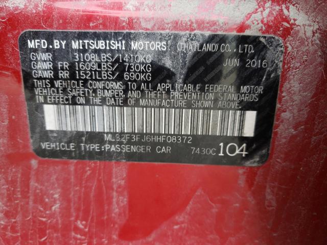 Photo 9 VIN: ML32F3FJ6HHF08372 - MITSUBISHI MIRAGE G4 