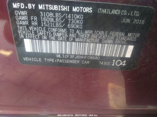 Photo 8 VIN: ML32F3FJ6HHF08680 - MITSUBISHI MIRAGE G4 