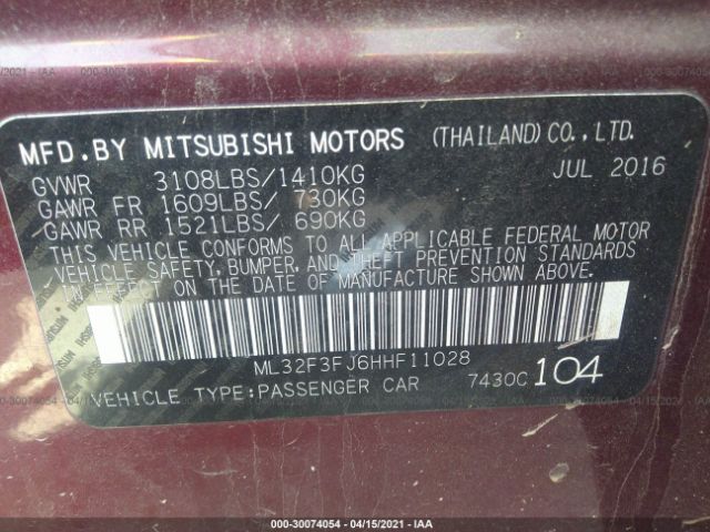 Photo 8 VIN: ML32F3FJ6HHF11028 - MITSUBISHI MIRAGE G4 