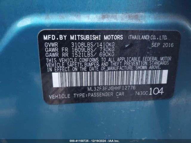 Photo 8 VIN: ML32F3FJ6HHF12776 - MITSUBISHI MIRAGE G4 