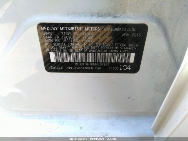 Photo 8 VIN: ML32F3FJ6HHF16987 - MITSUBISHI MIRAGE G4 