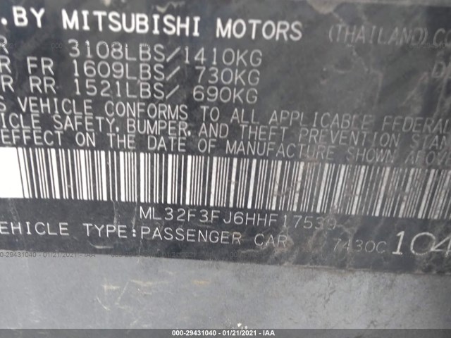 Photo 8 VIN: ML32F3FJ6HHF17539 - MITSUBISHI MIRAGE G4 