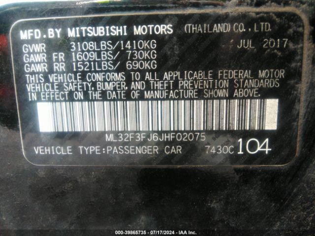 Photo 8 VIN: ML32F3FJ6JHF02075 - MITSUBISHI MIRAGE G4 