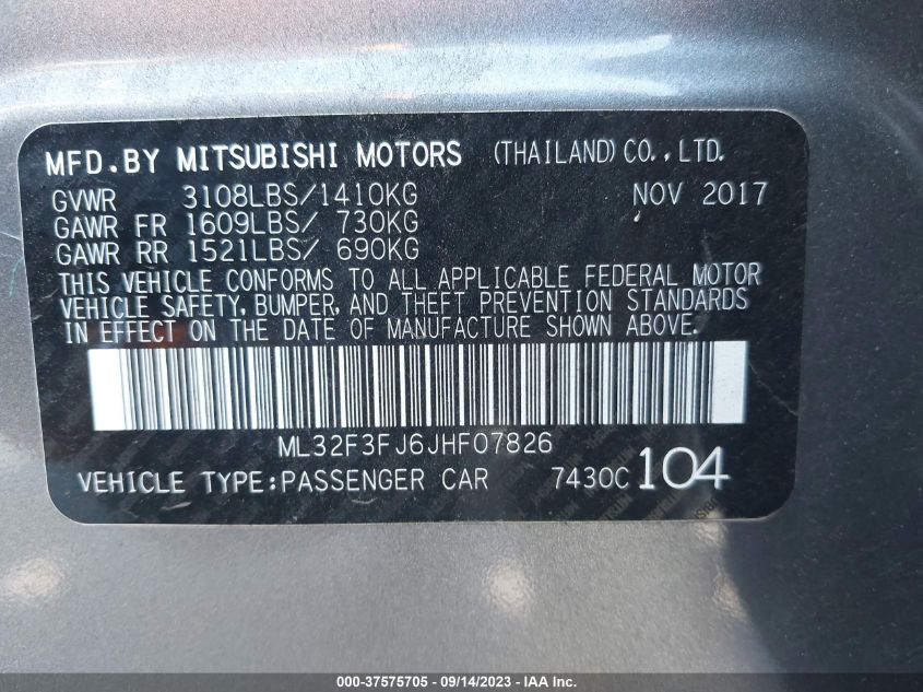 Photo 8 VIN: ML32F3FJ6JHF07826 - MITSUBISHI MIRAGE 