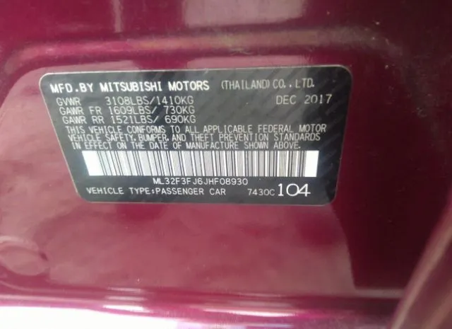 Photo 8 VIN: ML32F3FJ6JHF08930 - MITSUBISHI MIRAGE G4 