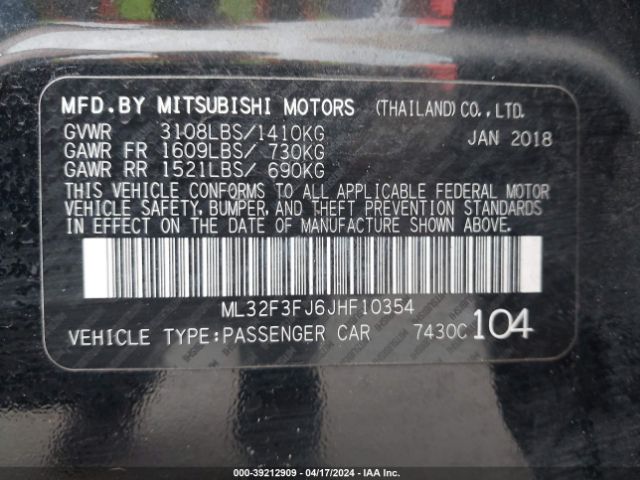 Photo 8 VIN: ML32F3FJ6JHF10354 - MITSUBISHI MIRAGE G4 